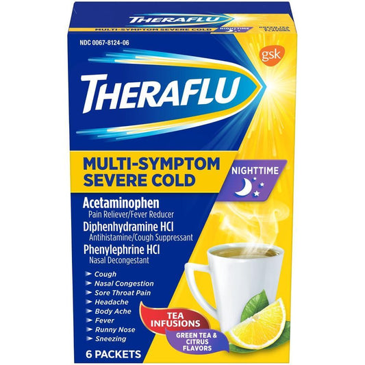Theraflu Severe Cold Relief, Nighttime, Citrus & Green Tea Flavor