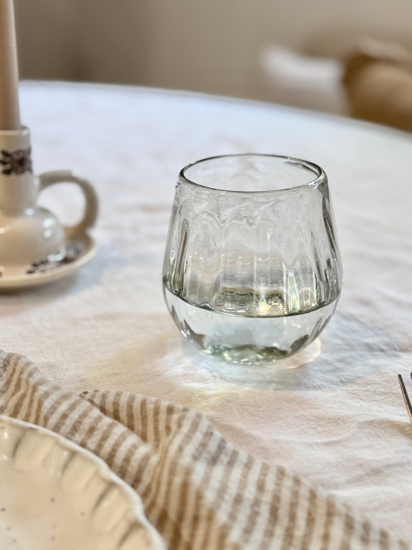 Handblown Oval Fluted Glass, Set of 2