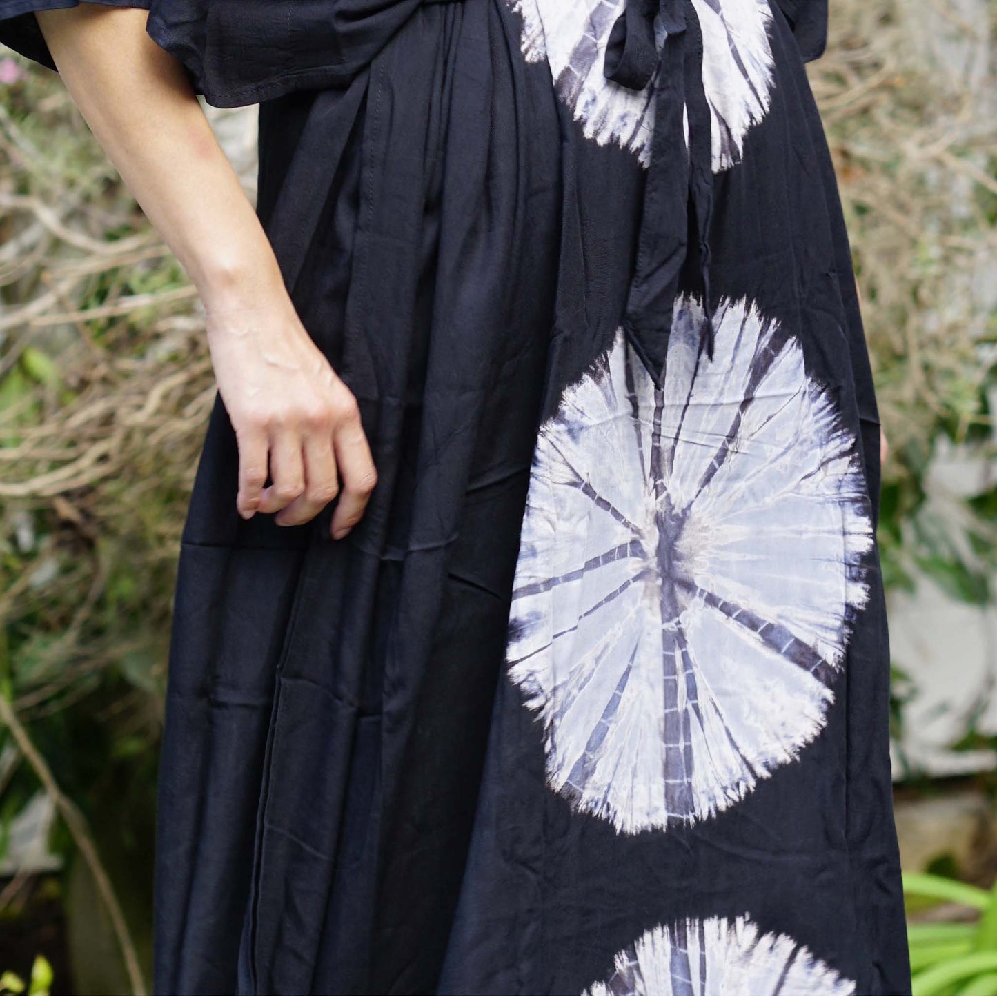 Kaftan Tie Dye Long Dress Shibori Black White Floral Pattern