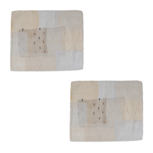 S/2 Mosaic Fray Patch Kantha Placemat - Cauliflower