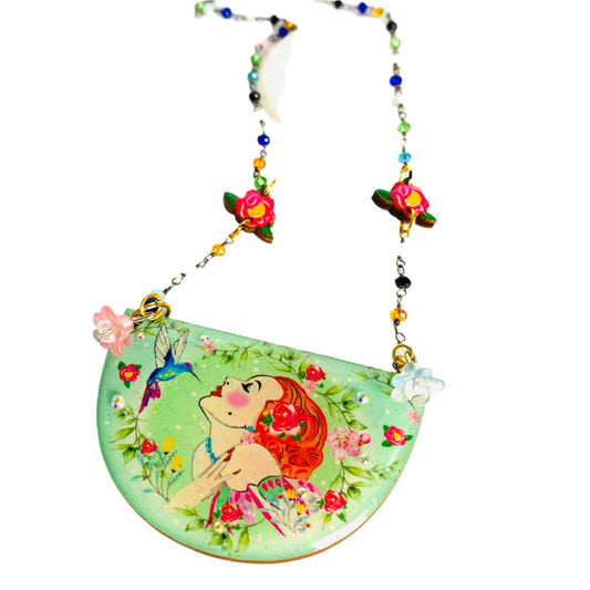Lady and Hummingbird Statement Necklace by Rosie Rose Parker