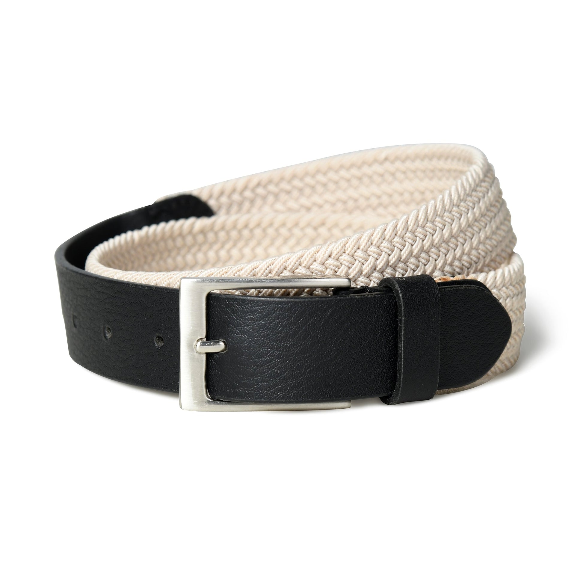 Cream & Black Braided Canvas Leather Belt - Osadia Concept Store