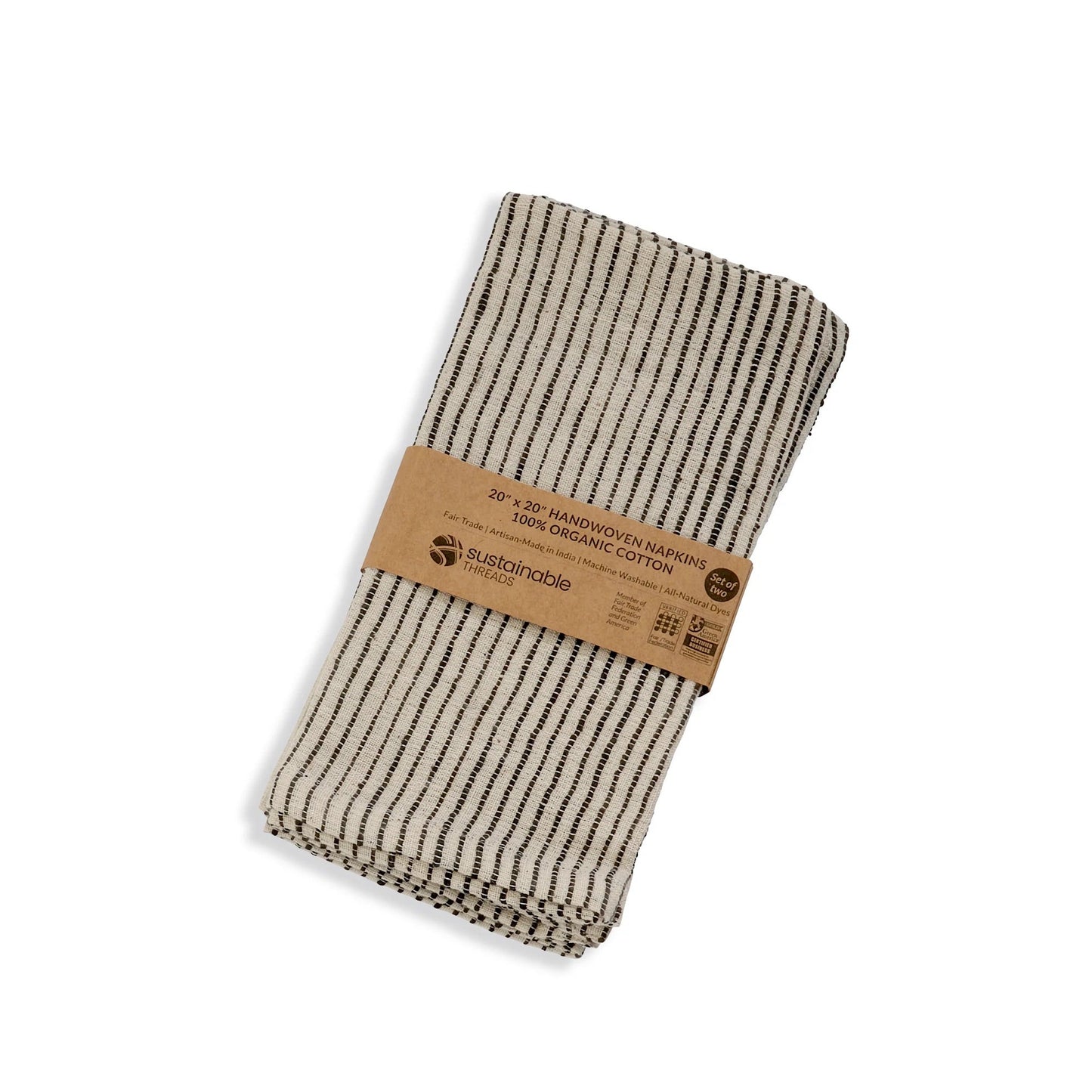 ON TRACK Handwoven Organic Cotton Napkins – Set of 2. Cotton – Fair Trade – Artisan Made