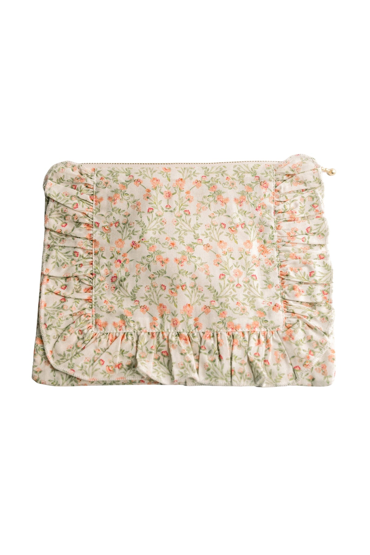 Apricot Meadow |Timeless Floral Ruffle Zipper Pouch