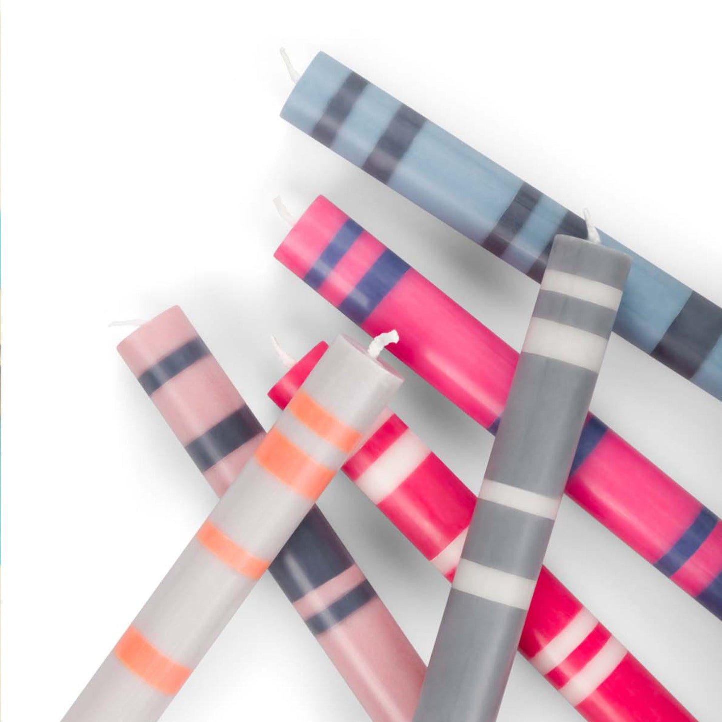 Striped Dinner Candles in Neyron Pink and Midnight Blue