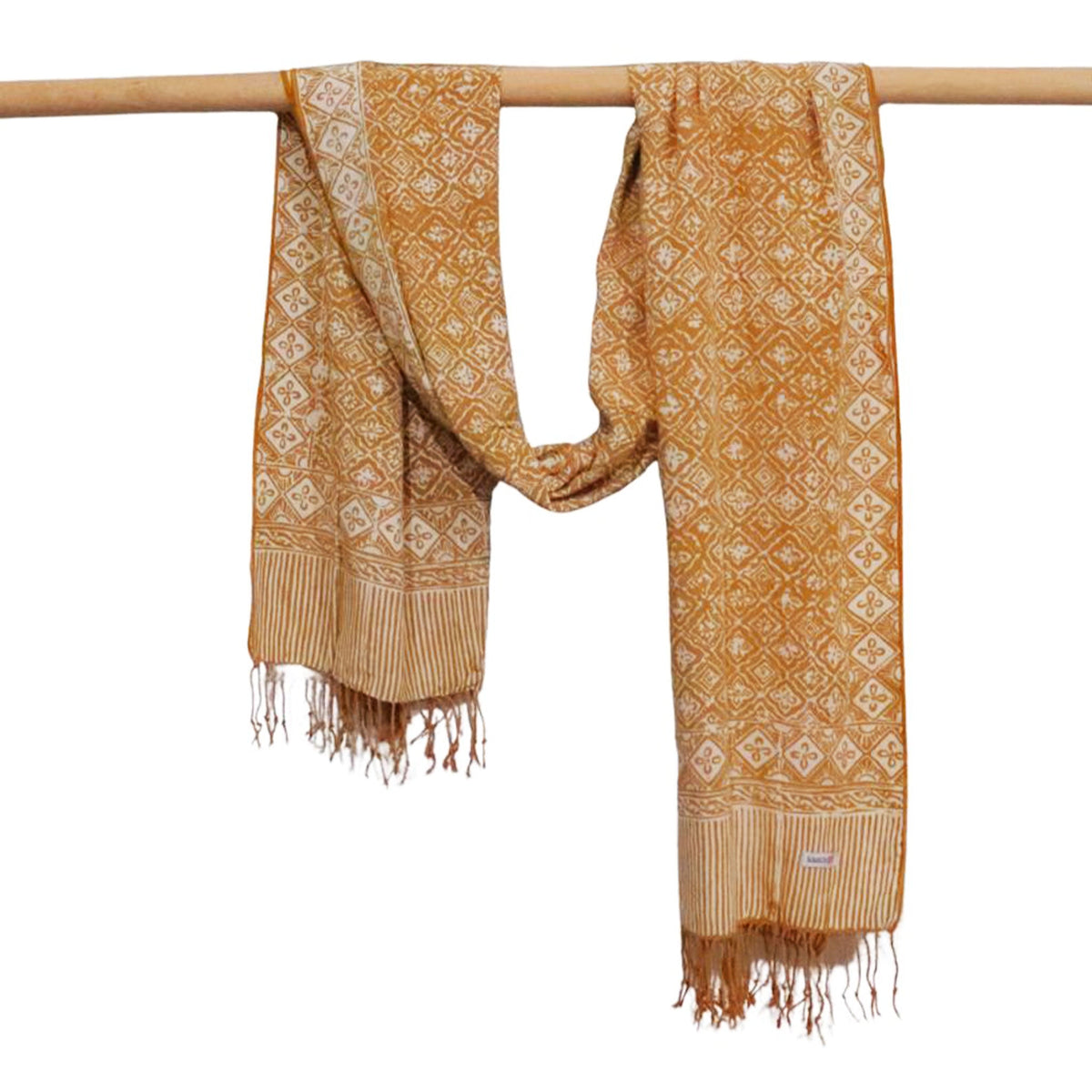 Handmade Batik Scarf, Soft Cotton, Frangipani, Kamboja, Yellow, Brown, Cream, Fall, Autumn