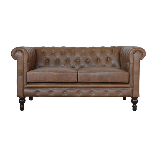 Solid Wood Buffalo Leather Chesterfield, Dark Brown
