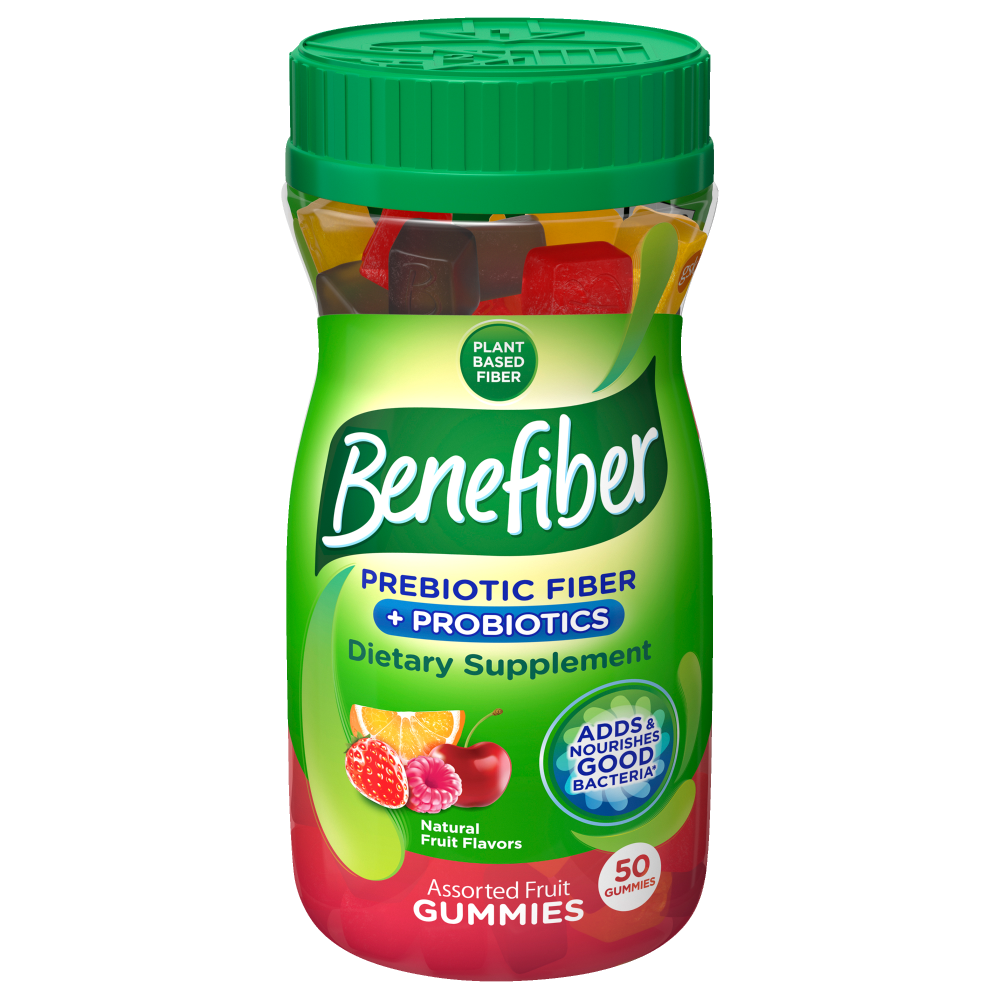 Benefiber Prebiotic Fiber Supplement Gummies With Probiotics For Digestive Health, Assorted Fruit Flavors