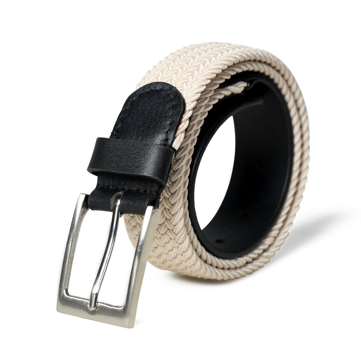 Cream & Black Braided Canvas Leather Belt - Osadia Concept Store