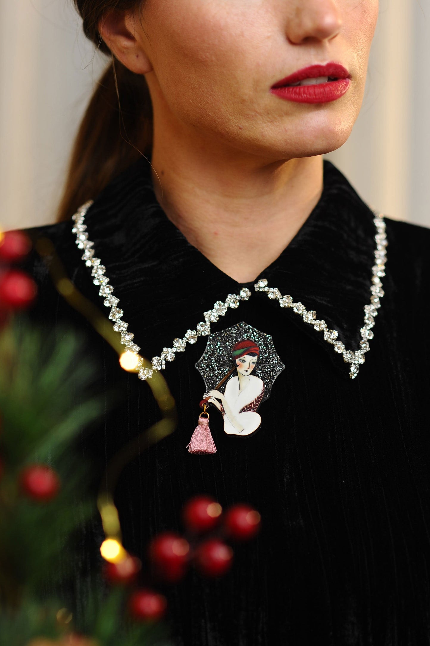 Girl with Umbrella Brooch by Laliblue