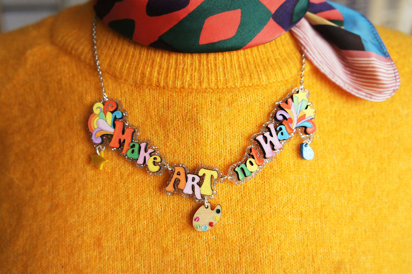 Make Cakes Not War Necklace by Laliblue – Retro Statement Necklace Vintage Inspired