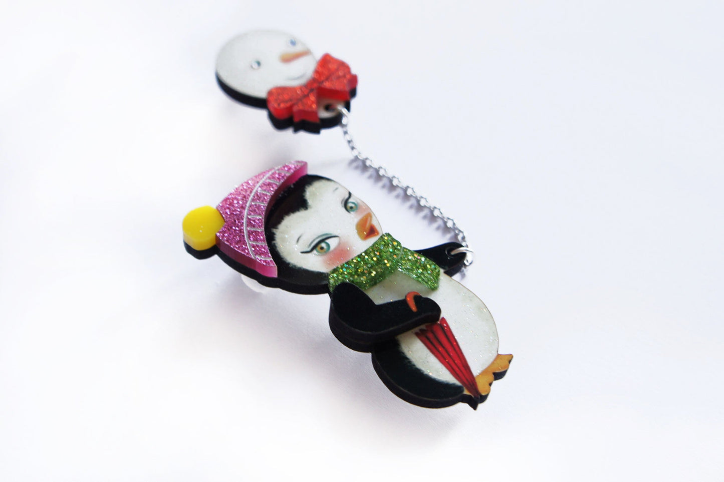 Festive Penguin with Balloon Brooch by Laliblue