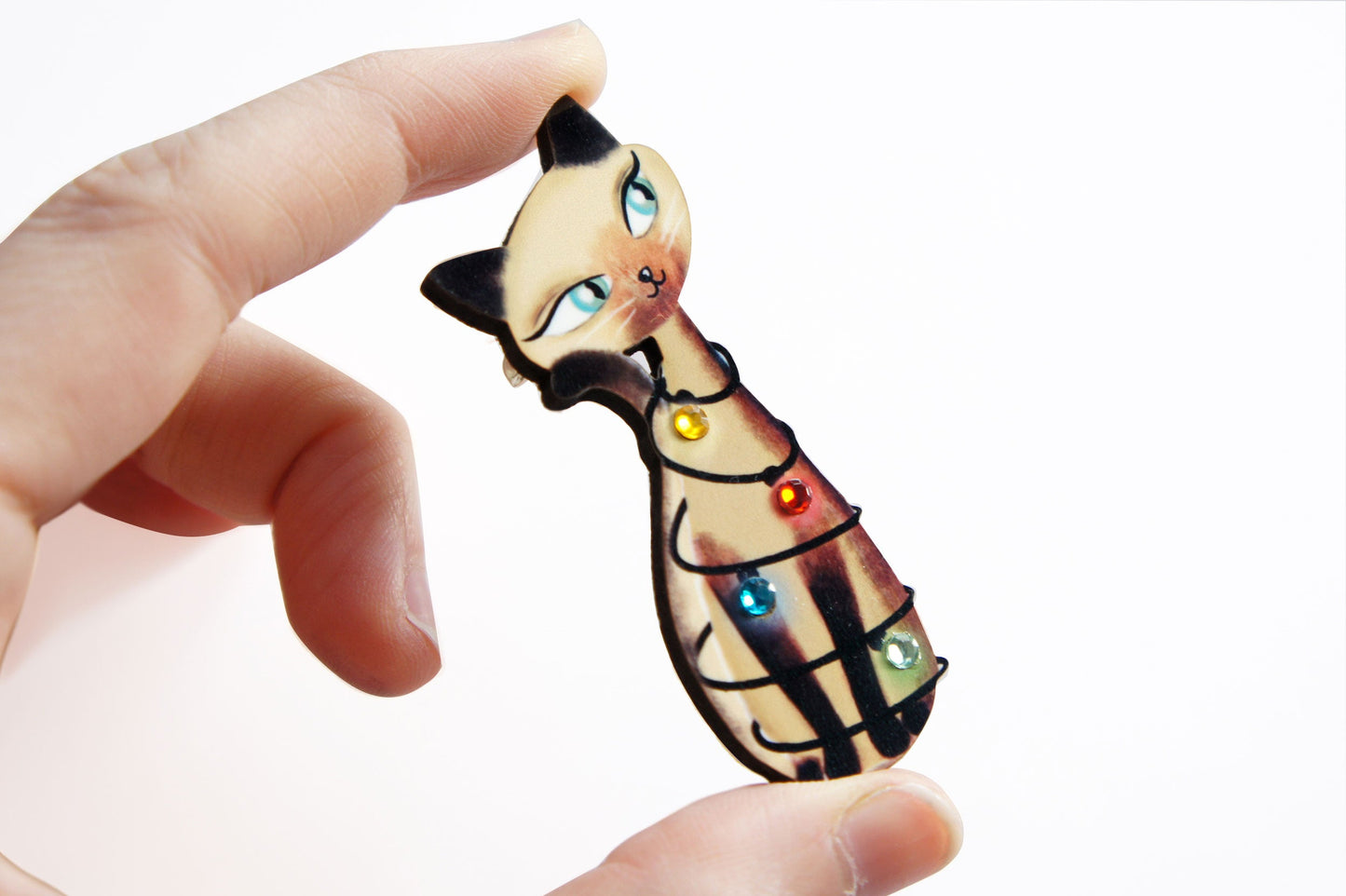 Siamese Cat with Christmas Lights Brooch by Laliblue