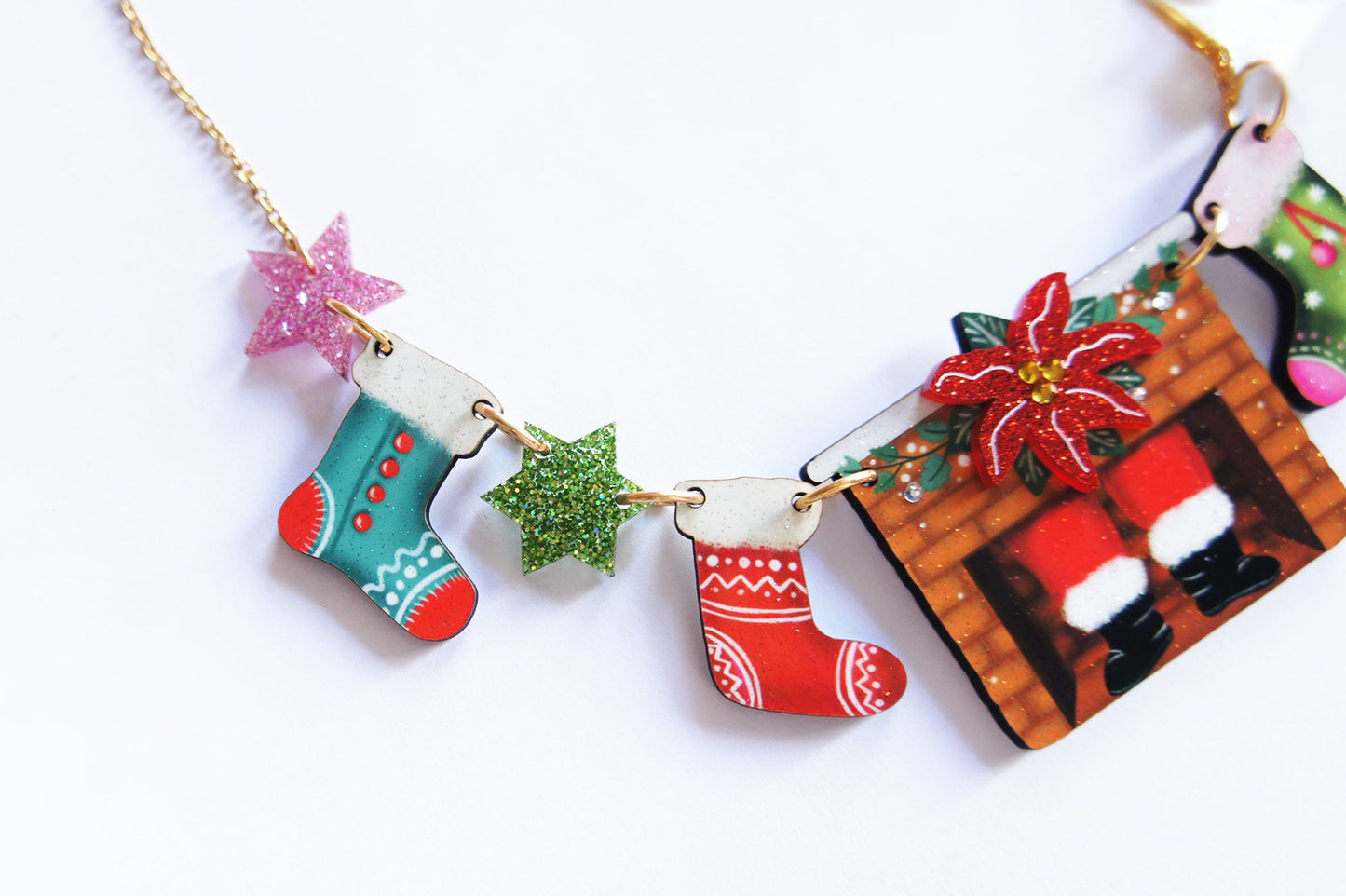 Christmas Chimney with Stockings Necklace by Laliblue