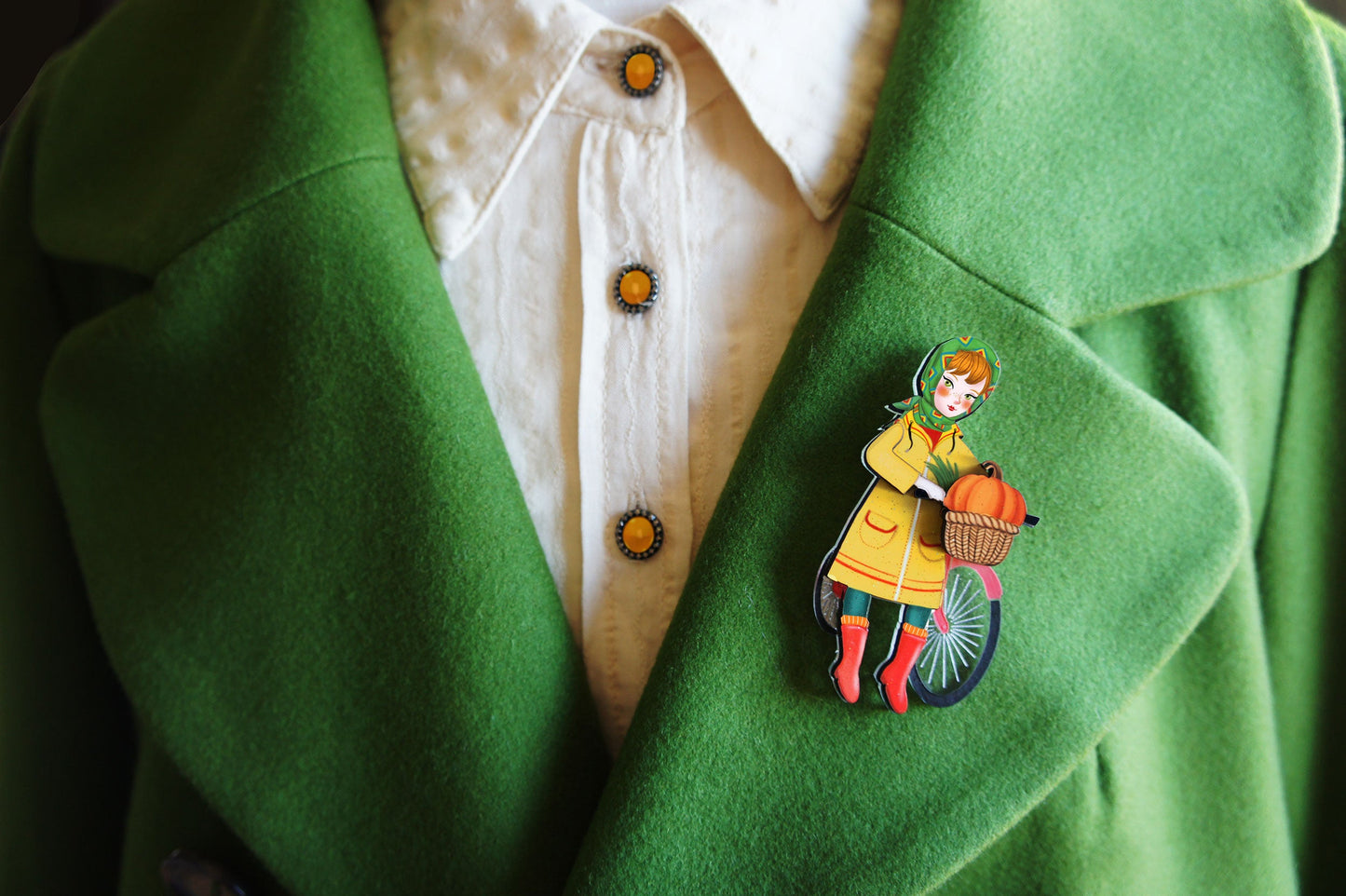 Girl with bicycle brooch by Laliblue