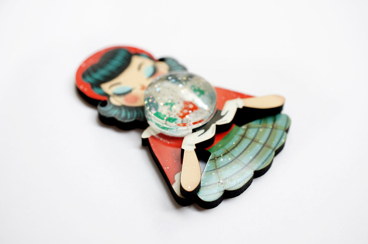Girl with Snowman Snow Globe Brooch by Laliblue
