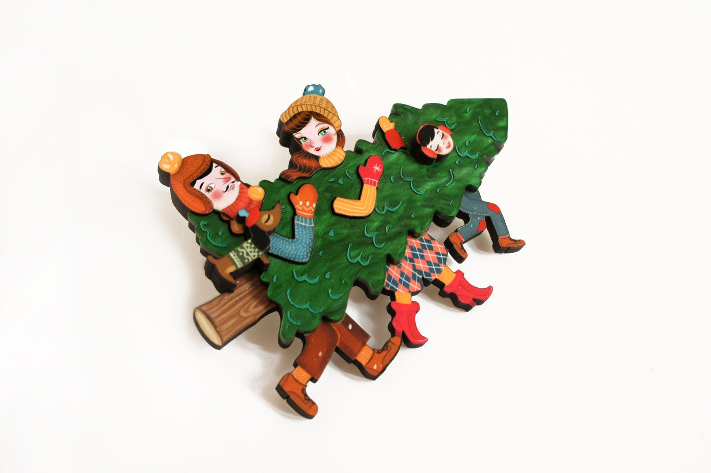 Family With Christmas Tree Brooch by Laliblue