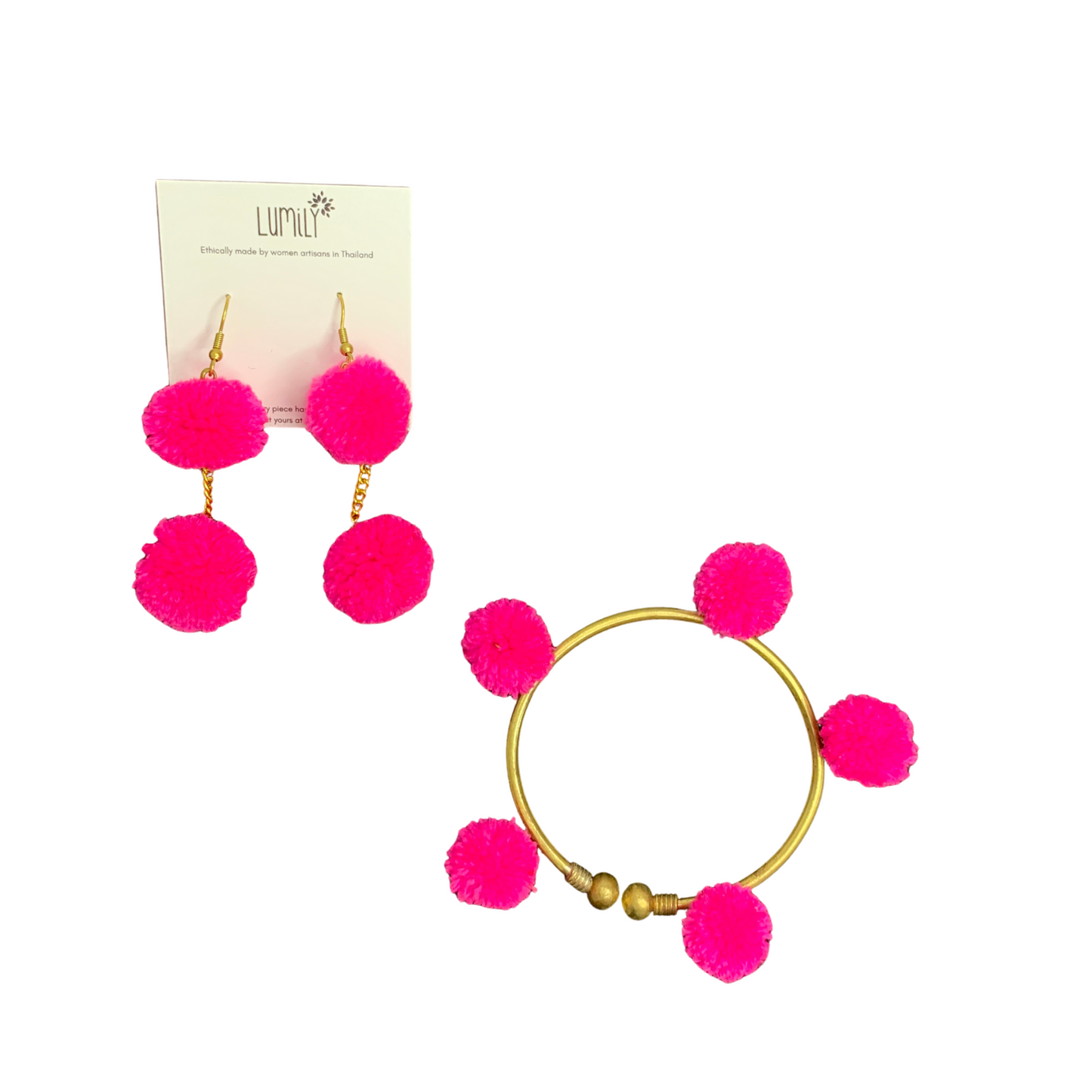 Pom Pom Brass Chain Earrings - Thailand