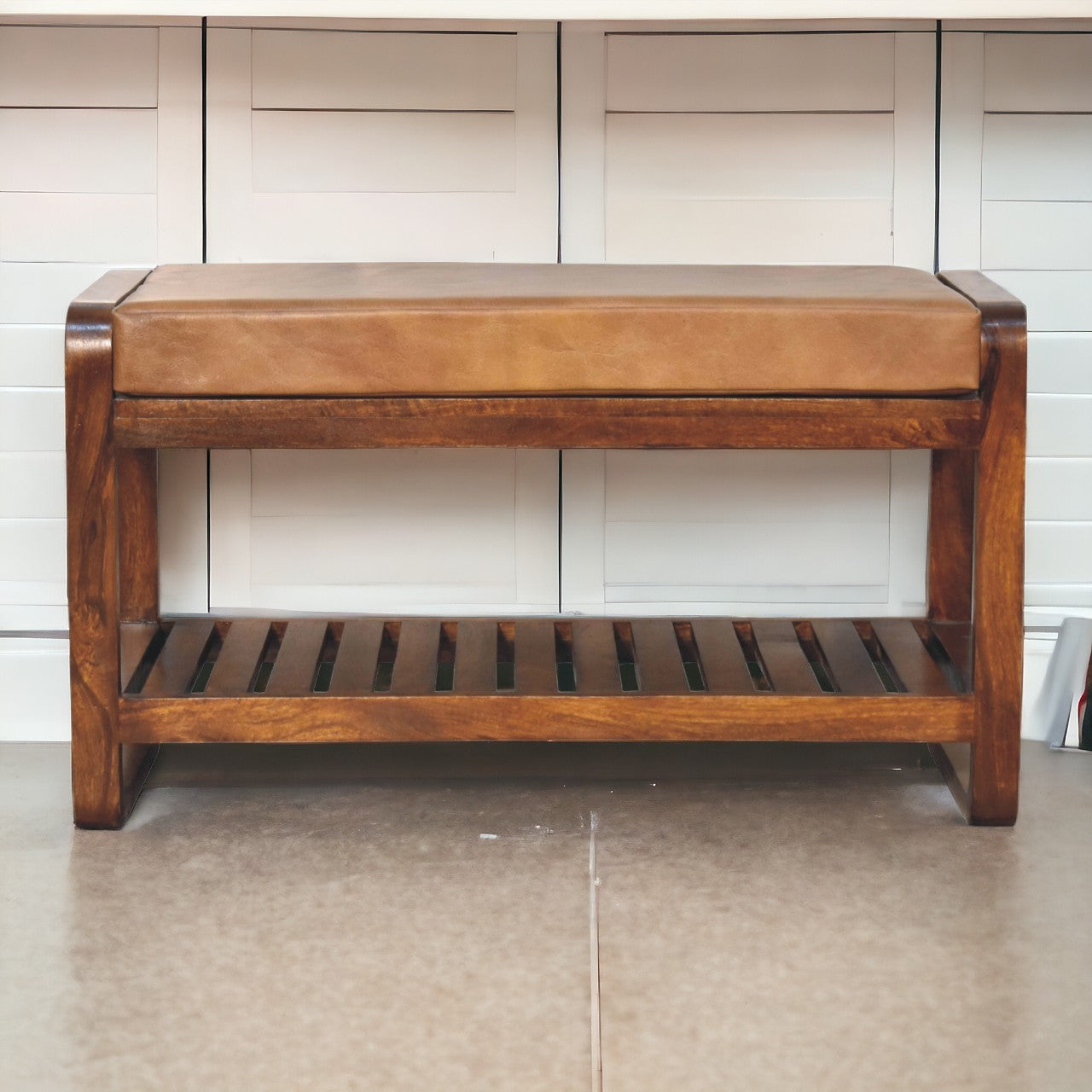Solid Wood Buffalo Slatted Hallway Bench