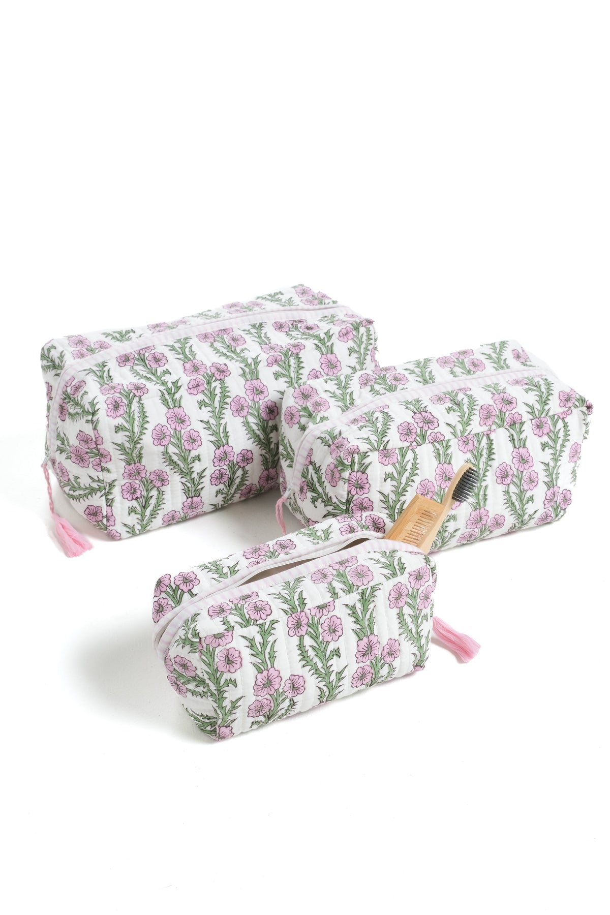 Forget-Me-Not Blockprint Makeup Bag in Lilac Pink