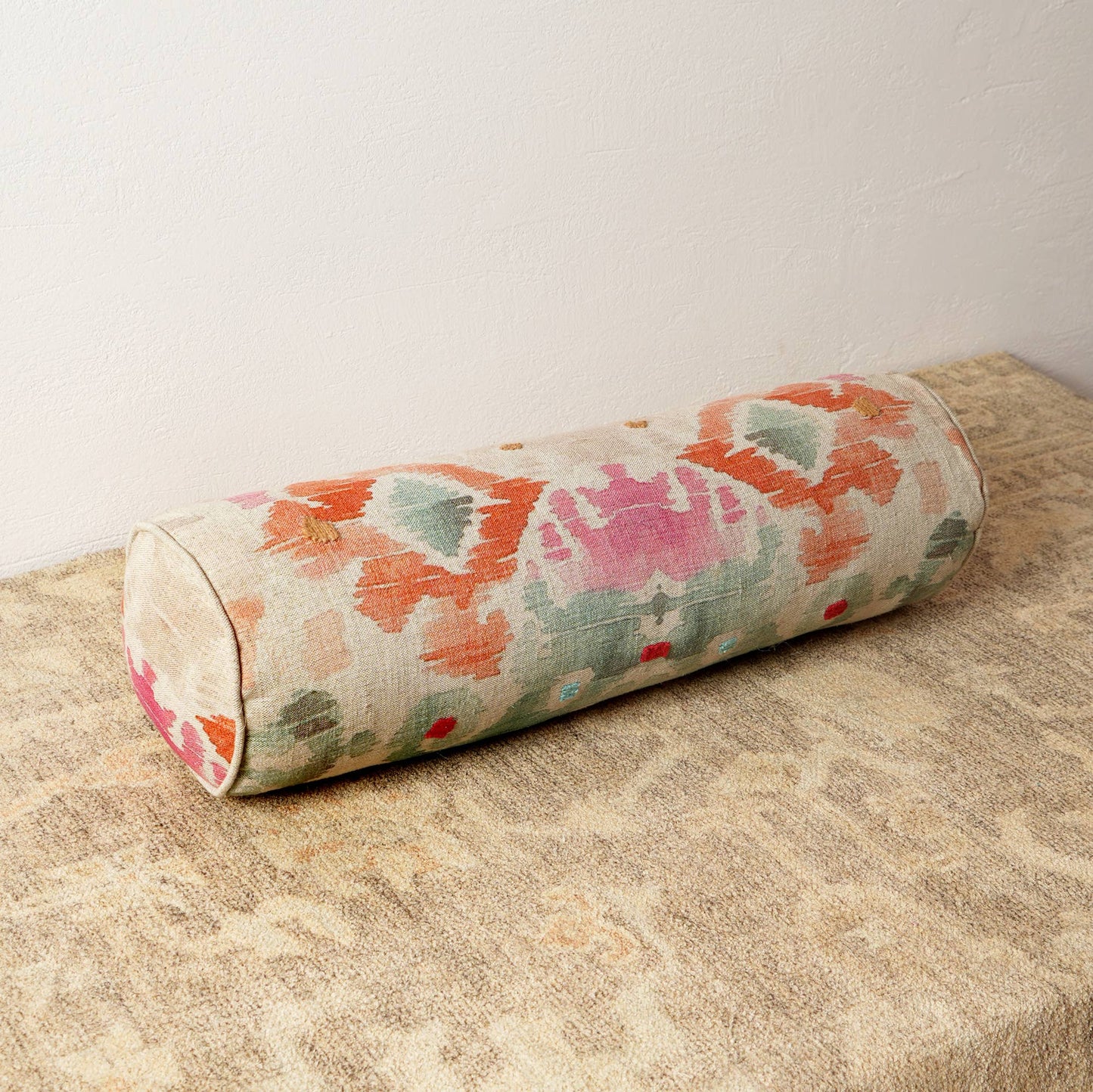 Decorative Cotton Printed & Embroidered Bolster Pillow - 27" X 7"
