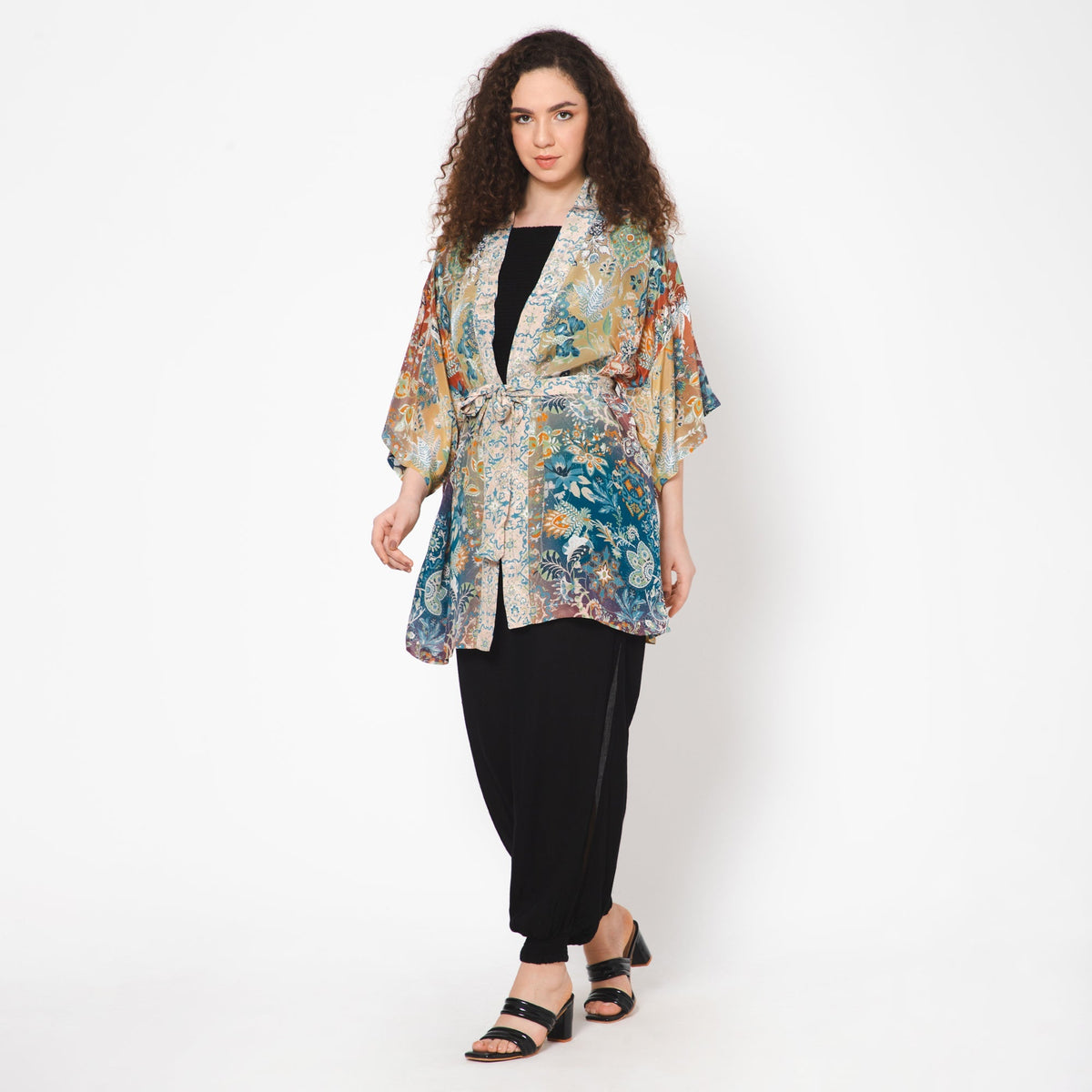 Joyful Kimono with Self-Tie Sash - Cider Olive