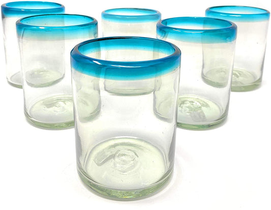Aqua Rim Tumbler Glasses - Set of 6