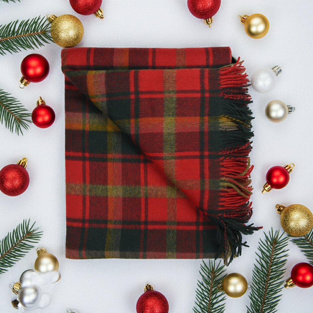 Highland Tartan Tweed Merino Wool Throw ~ Dark Maple ~