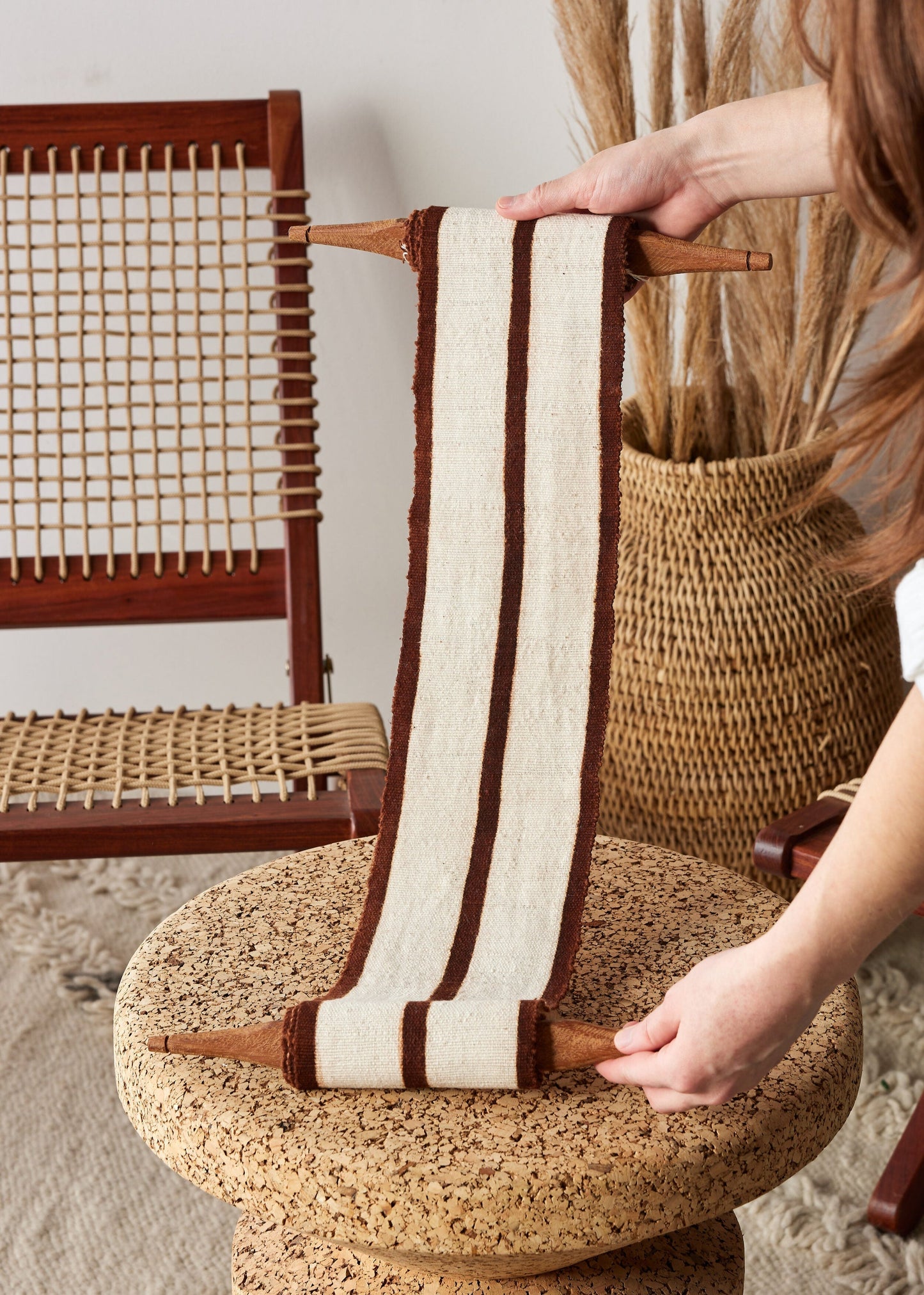 Enlighten Bogolan Wall Totem in Brown with White Lines