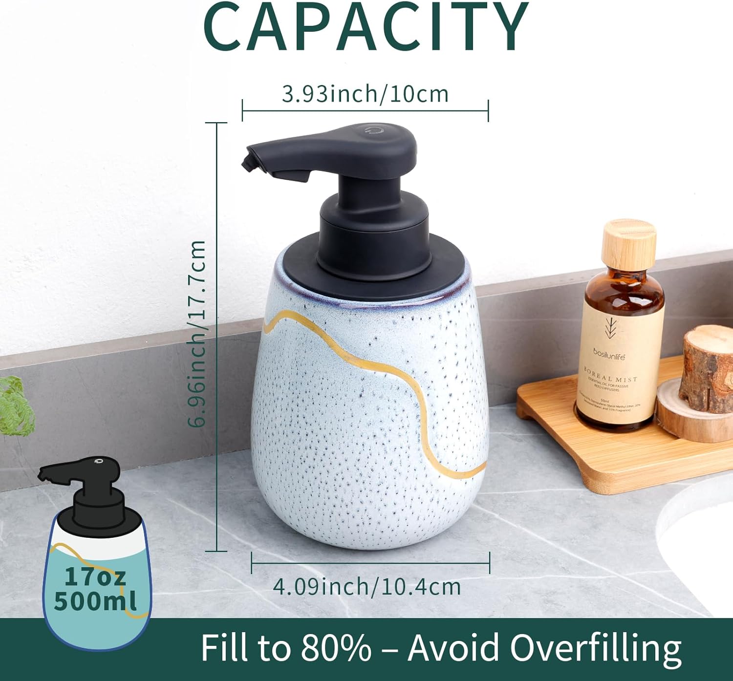 BosilunLife Nordic Garden Automatic Liquid Soap Dispenser Recycled Eco-Clay 17 oz - Osadia Concept Store
