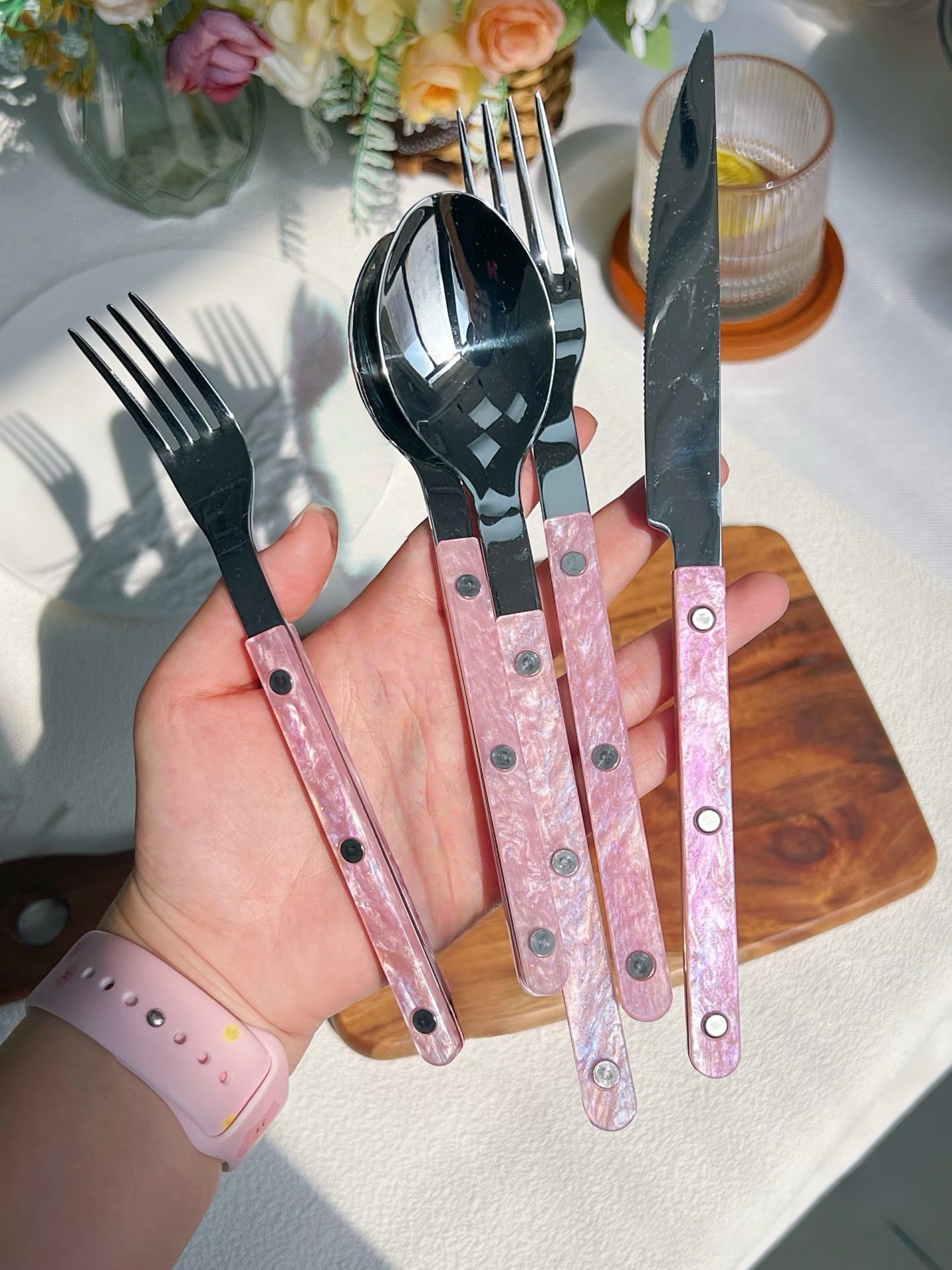 S/10 Salt Lake Flatware, Modern Elegant Pink Cutlery Silverware Set
