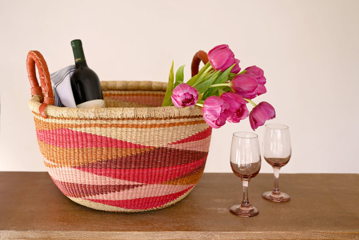 Shades of Red Triangle Design Double Handle Bolga Basket