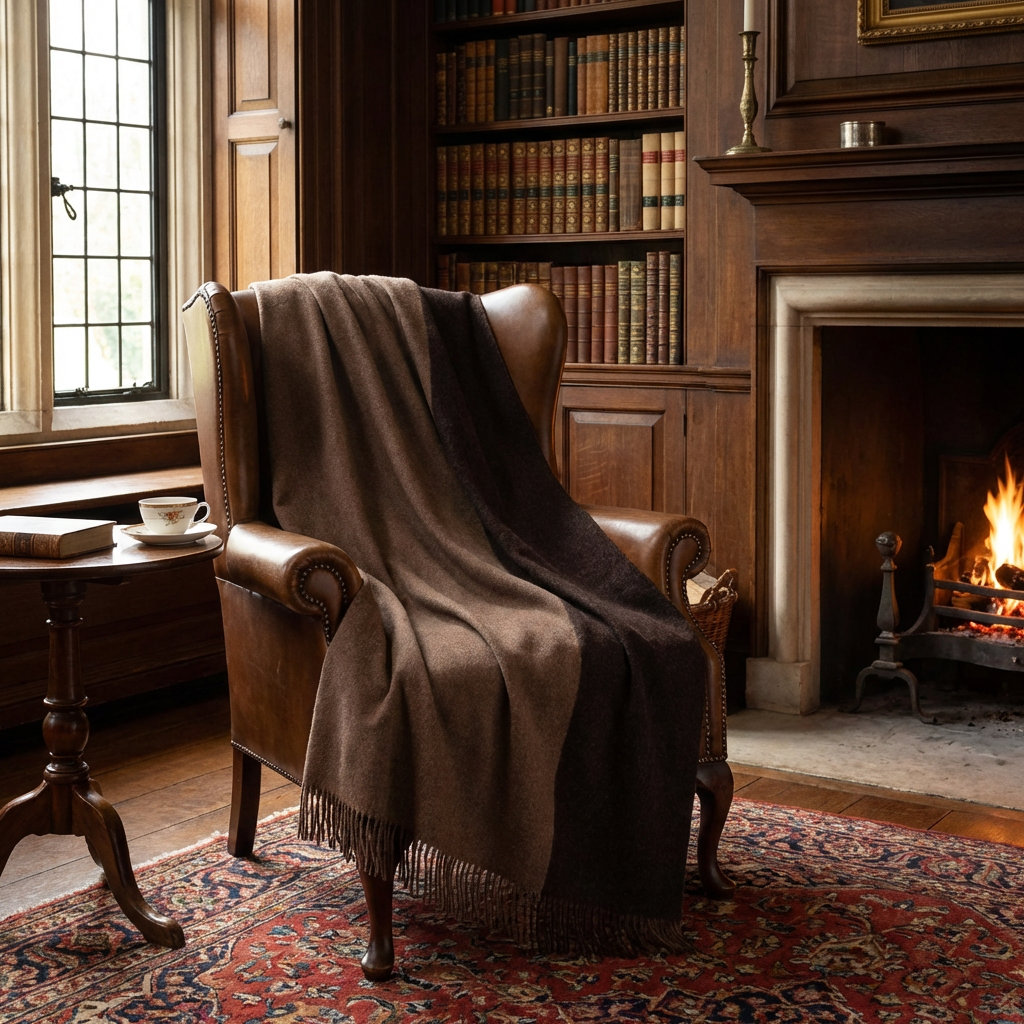 Highland Tweeds Reversible Double Cloth Throw (Mocha/Brown)