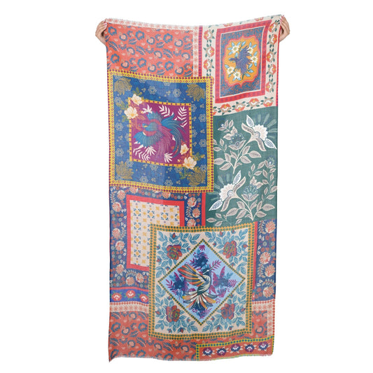 Songbird Rectangle Wool Scarf - BEIGE ORANGE