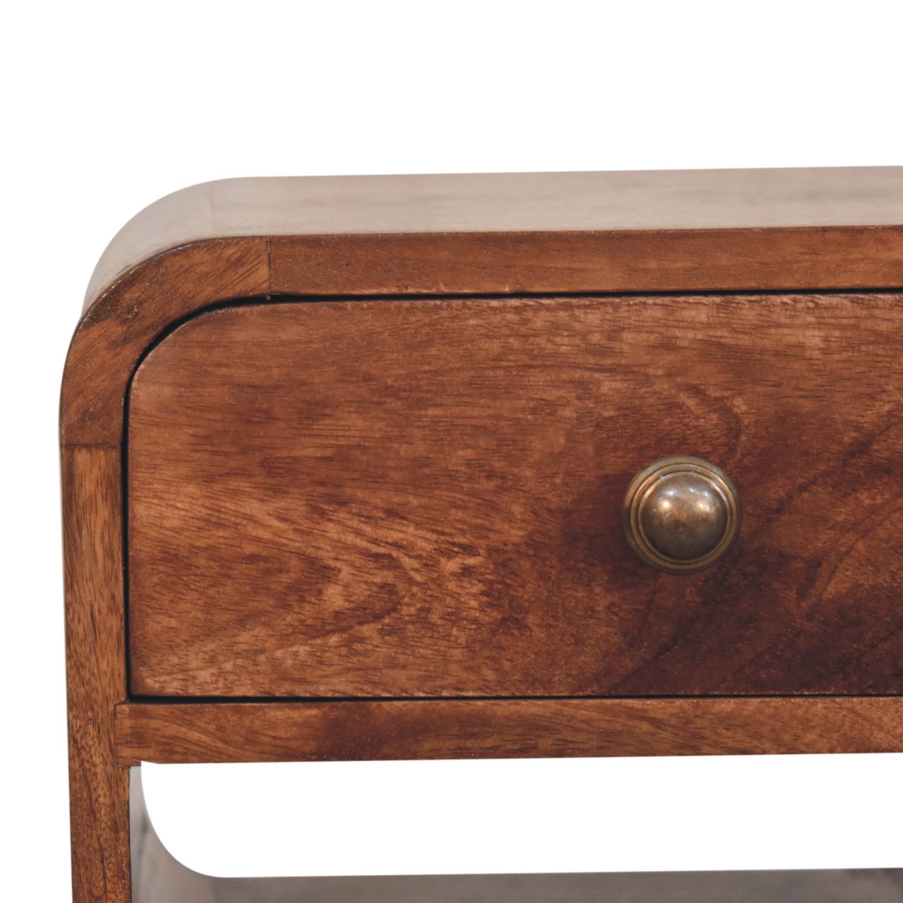 Solid Wood Mini Honey Caramel Curved Bedside Table