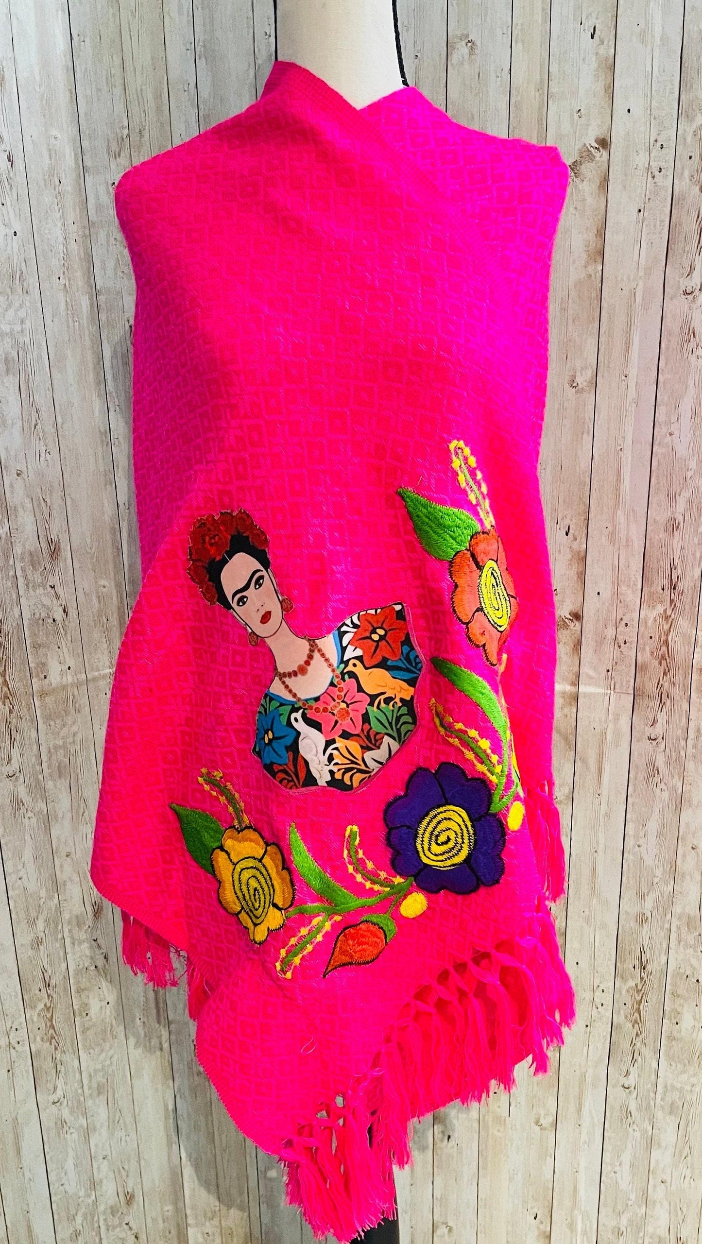 Frida Kahlo Embroidered Shawl Rebosos Bordado y Imagen de Frida Kahlo