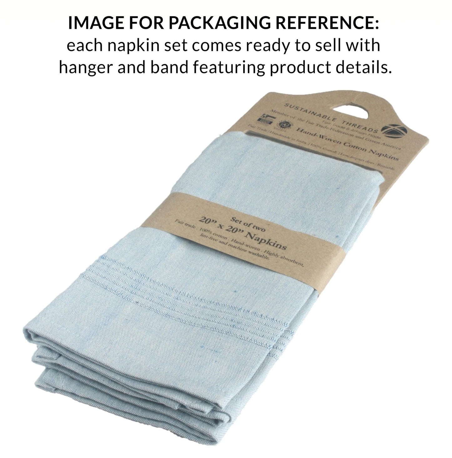 ECOLOOM Handwoven Cotton Napkins – Set of 2. Cotton – Fair Trade – Artisan Made