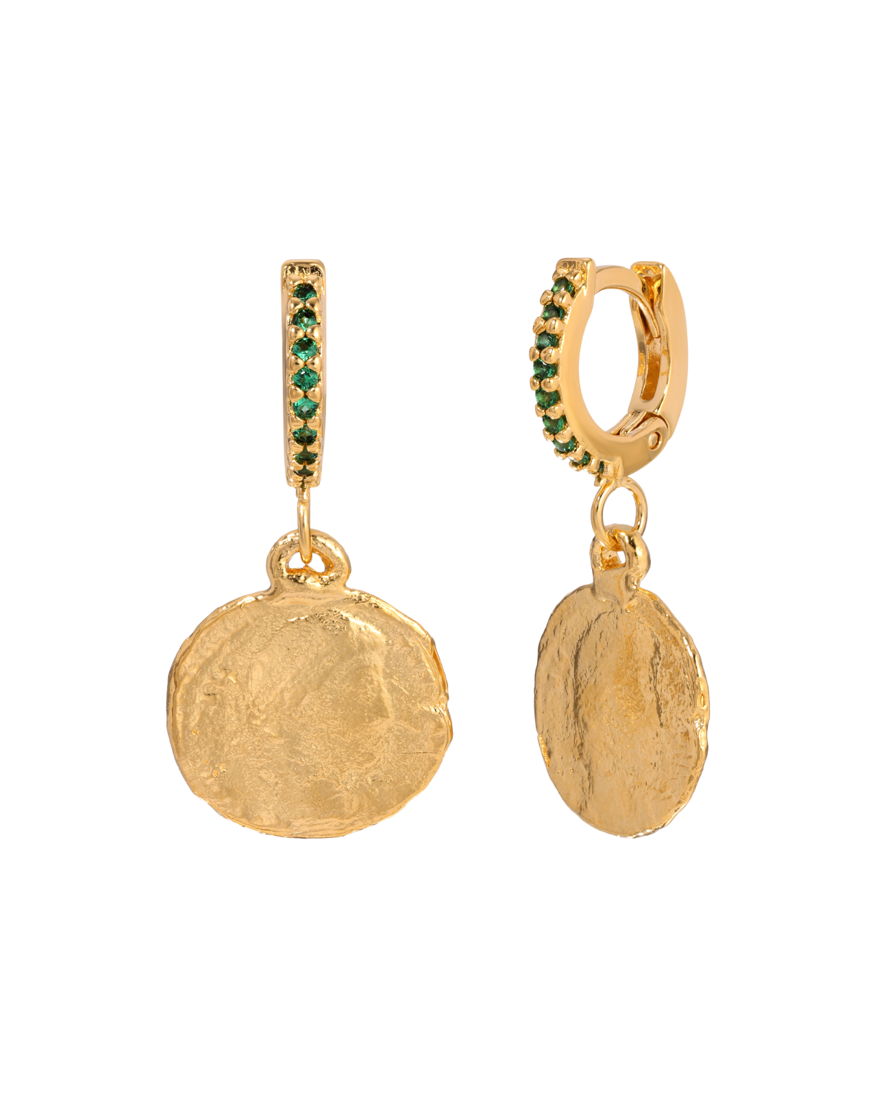Emerald & Coin Huggies