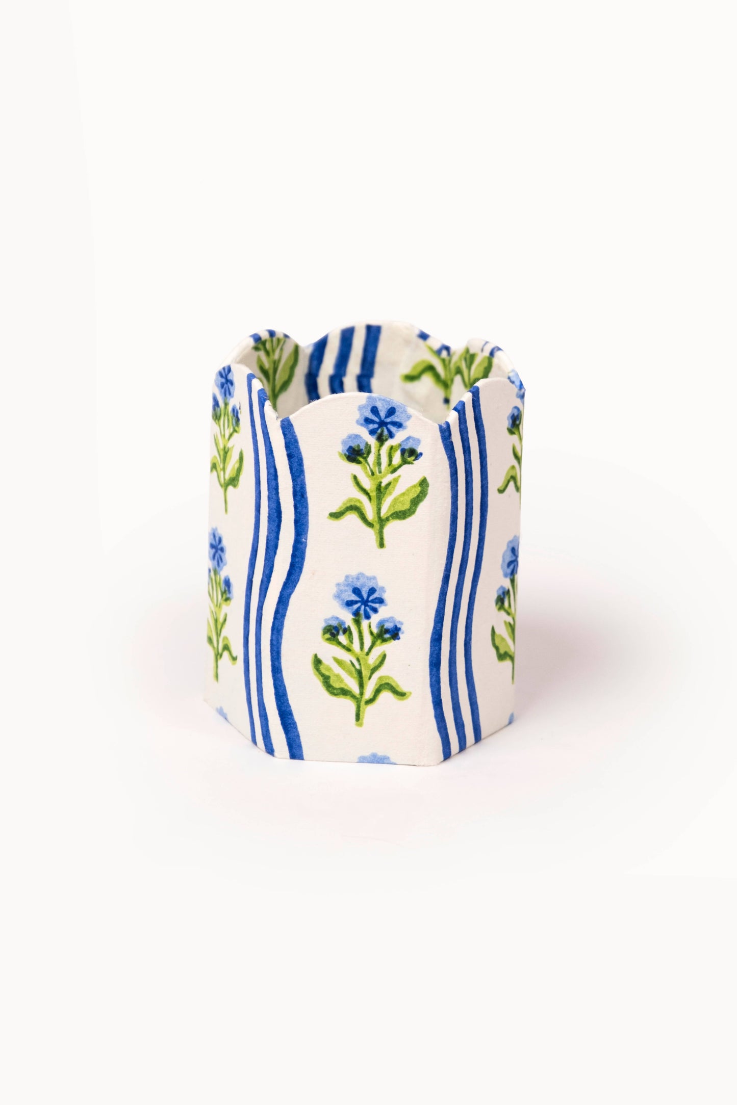 Block Print Pencil Holder - Leher Blue (Collapsible)