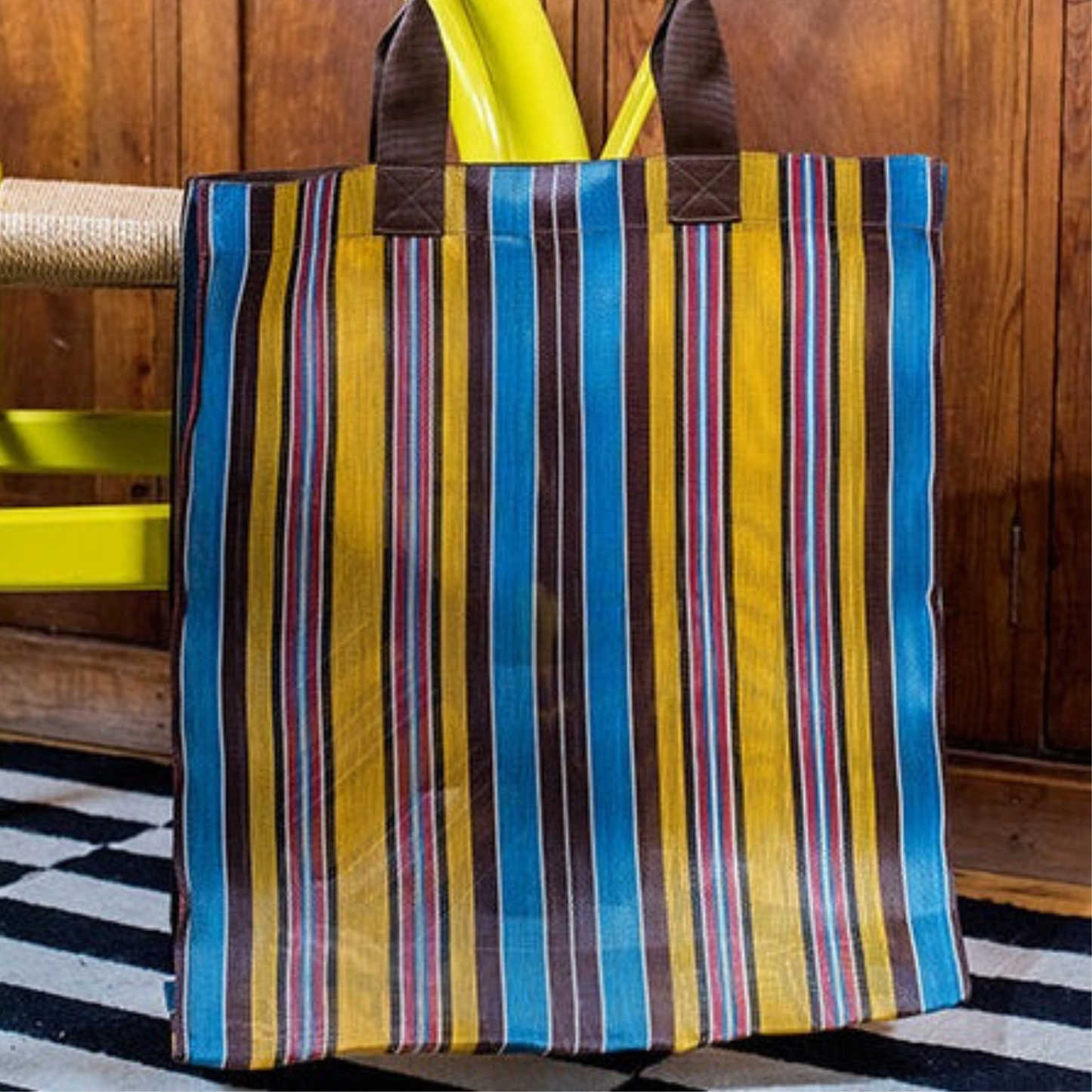 Woven Market Shopper in Indian Yellow, Saxe Blue & Rose Beige