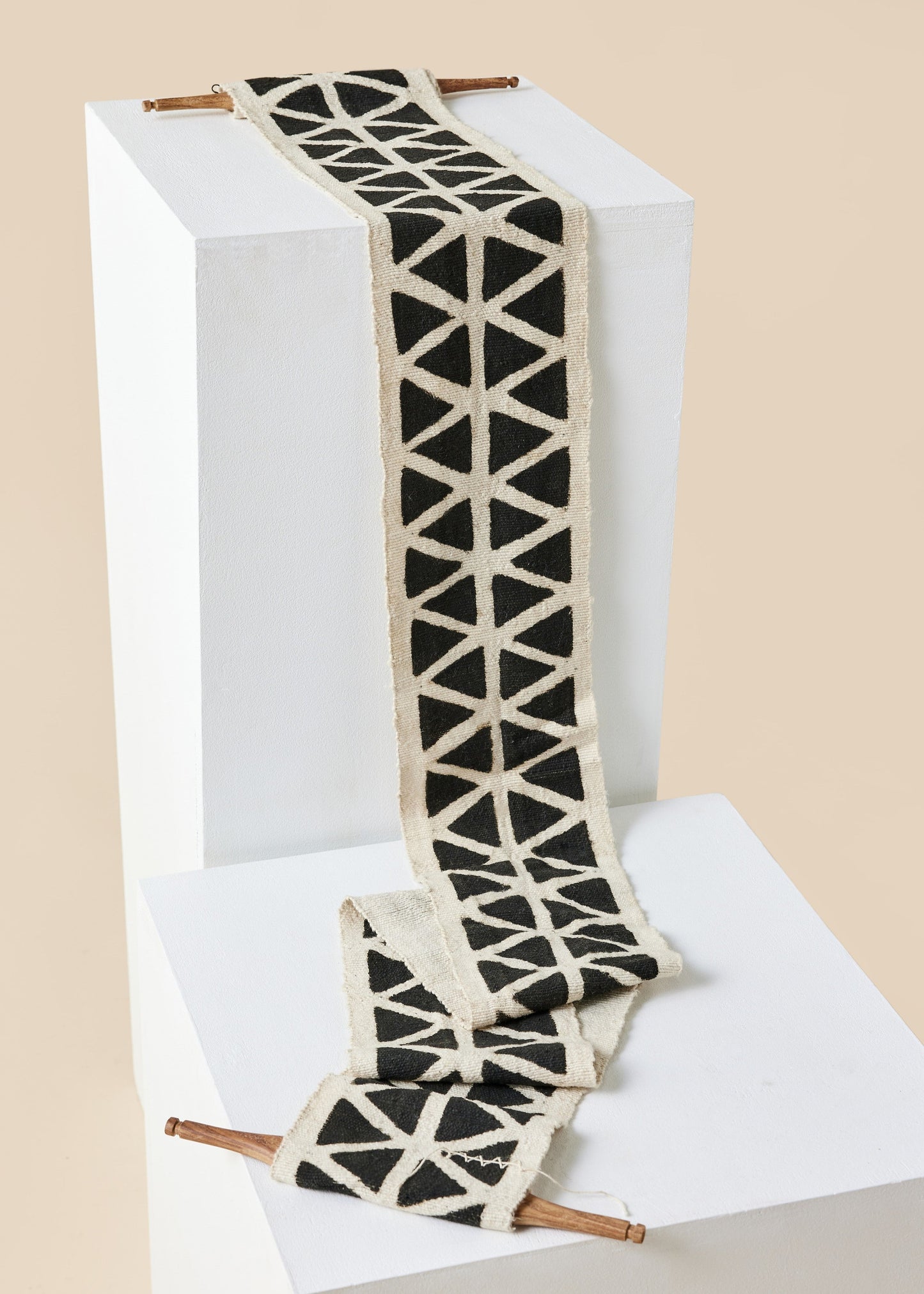 Longevity Bogolan Wall Totem in White with Black Triangles