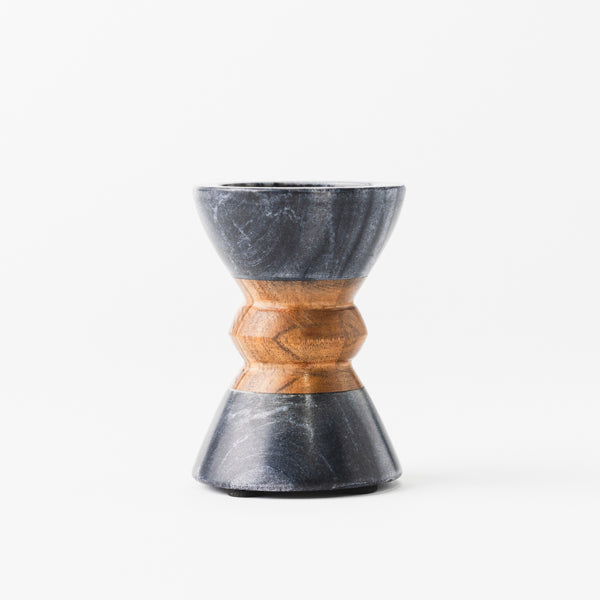 Monarch Marble & Acacia Candleholder, Black