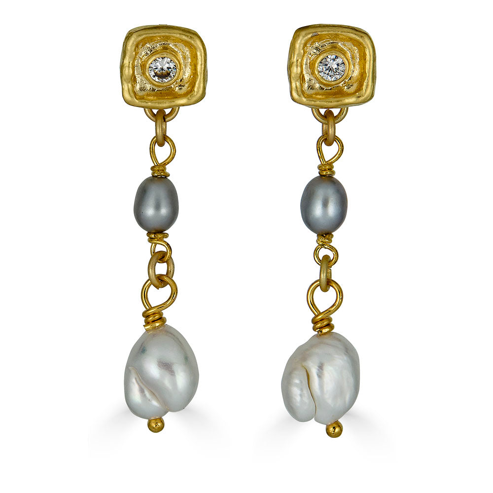 Two tone Rice Baroque Earring