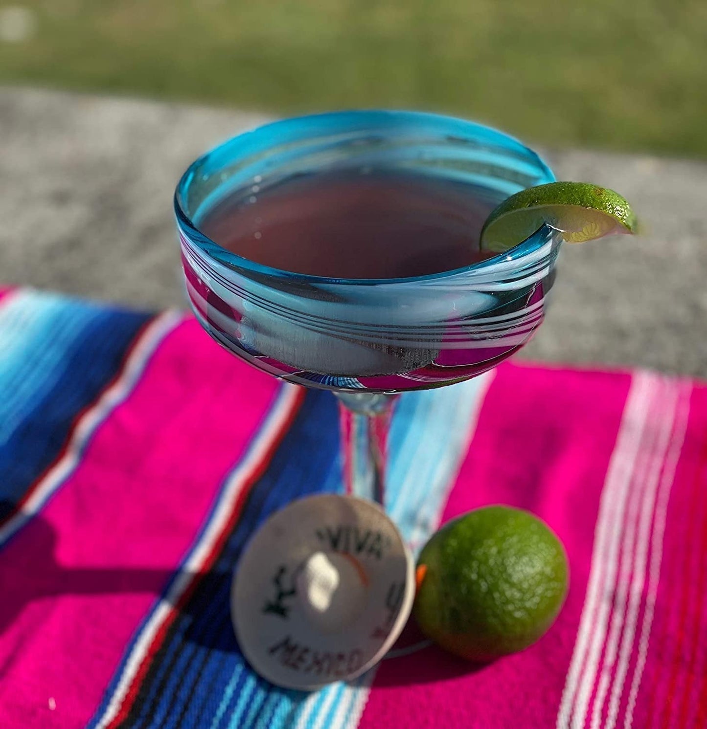 Aqua Swirl Design Margarita Glasses - Set of 4