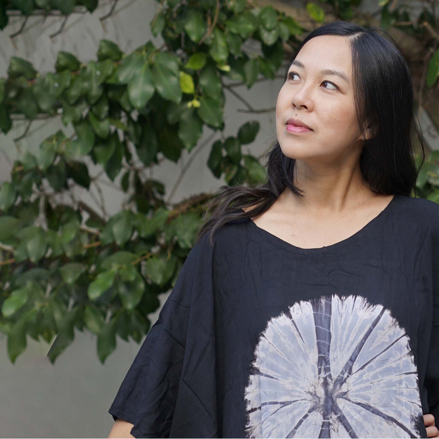 Kaftan Tie Dye Long Dress Shibori Black White Floral Pattern