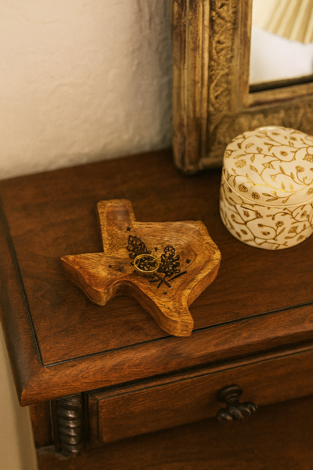 Texas State Bluebonnet Trinket Dish - Mango Wood