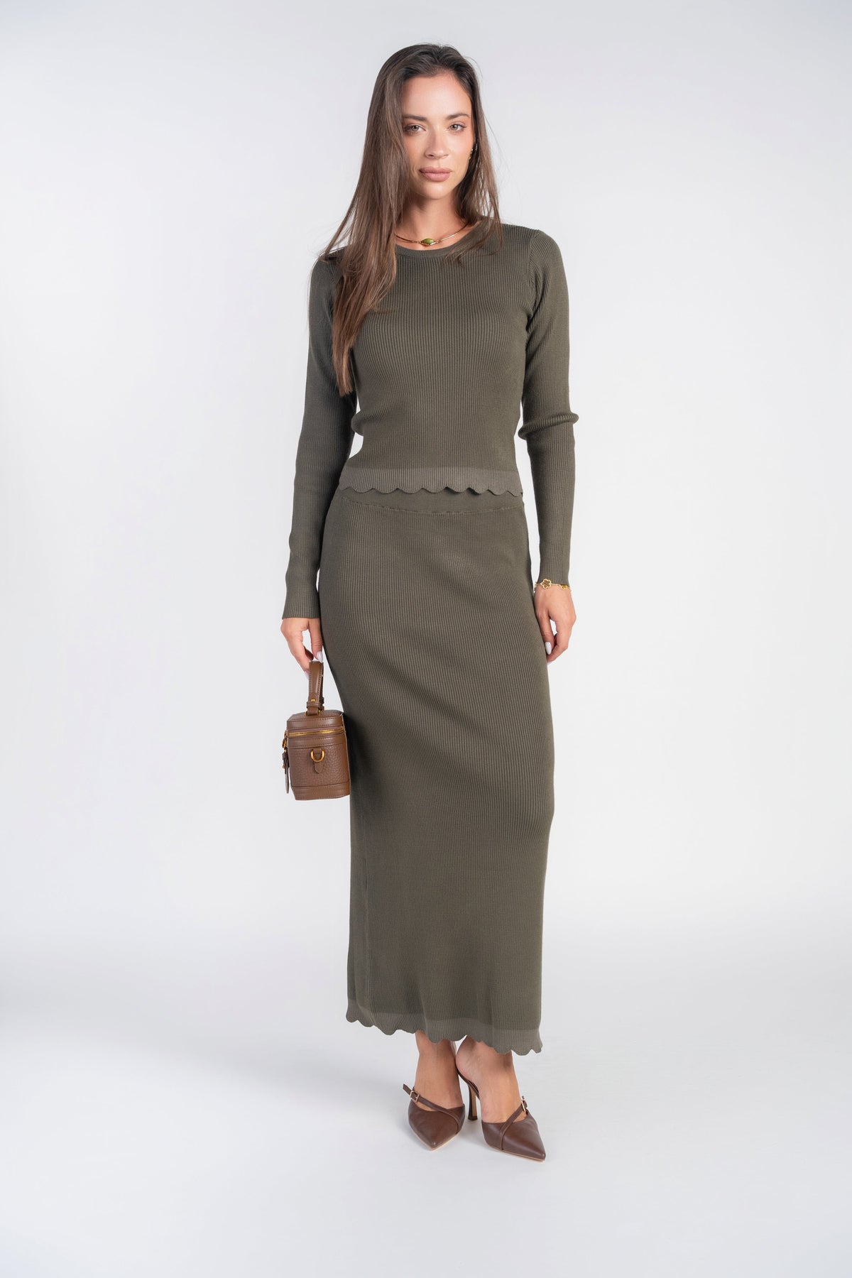 Scalloped Knit Top- Olive