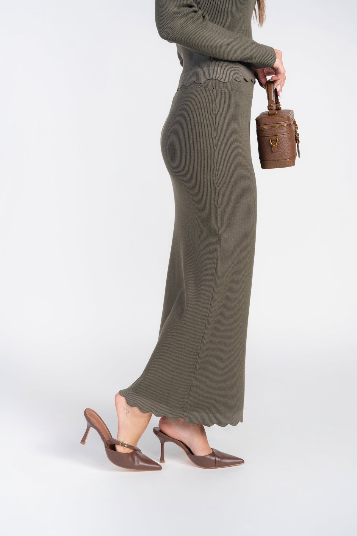 Scalloped Knit Skirt- Olive