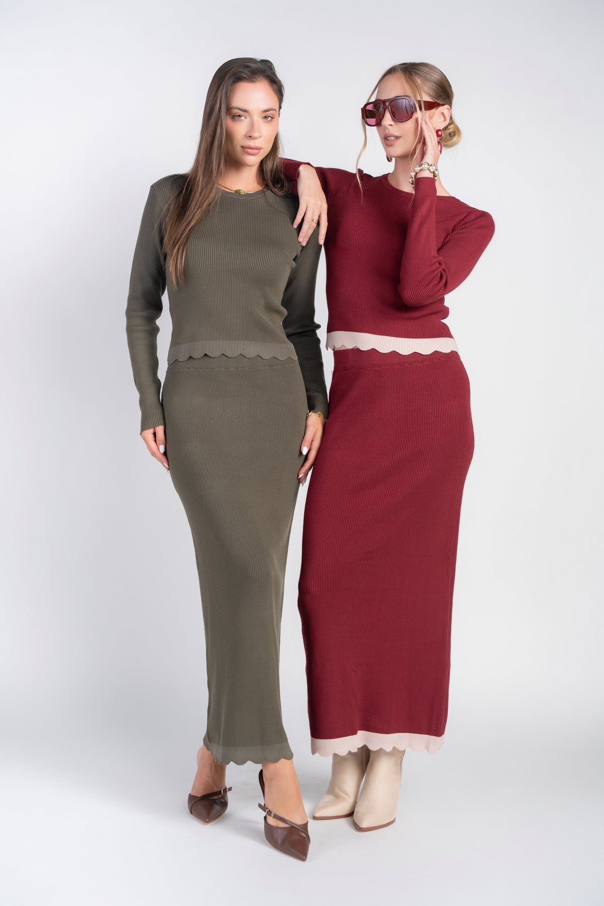 Scalloped Knit Skirt- Olive