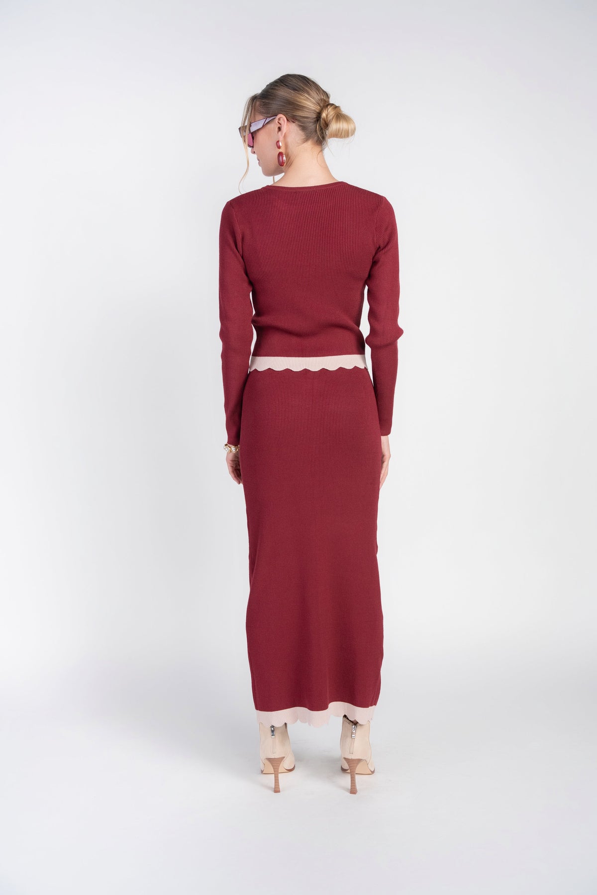 Scalloped Knit Skirt- Bordeaux